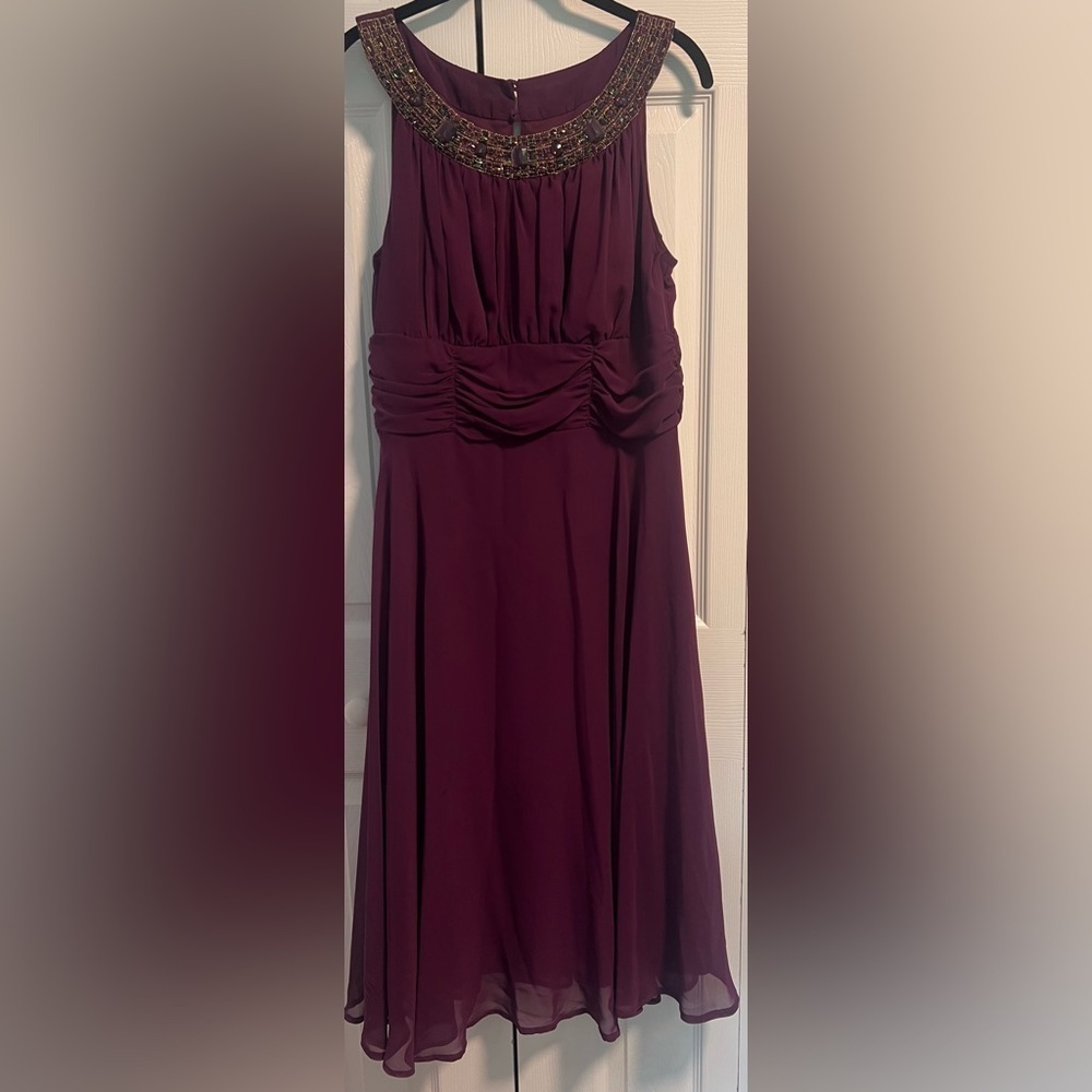 Women's Connected Apparel Purple Midi Sleeveless Dress With Beaded Neckline